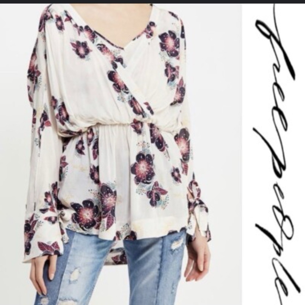 Free People Tuscan Dreams Floral Wrap Long Sleeve Tunic Top